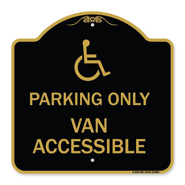 Parking Van Accessible W/ Graphic, Black & Gold Aluminum Sign, 18" x 18", BG-1818-23406
